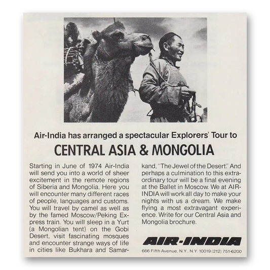 1974 Air India Asia and Mongolia Vintage Magazine Print Ad