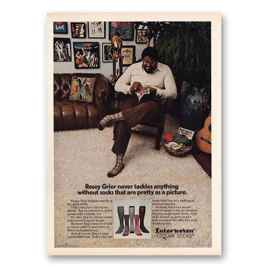 1974 Interwoven Socks Esquire Socks Rosey Grier Vintage Magazine Print Ad