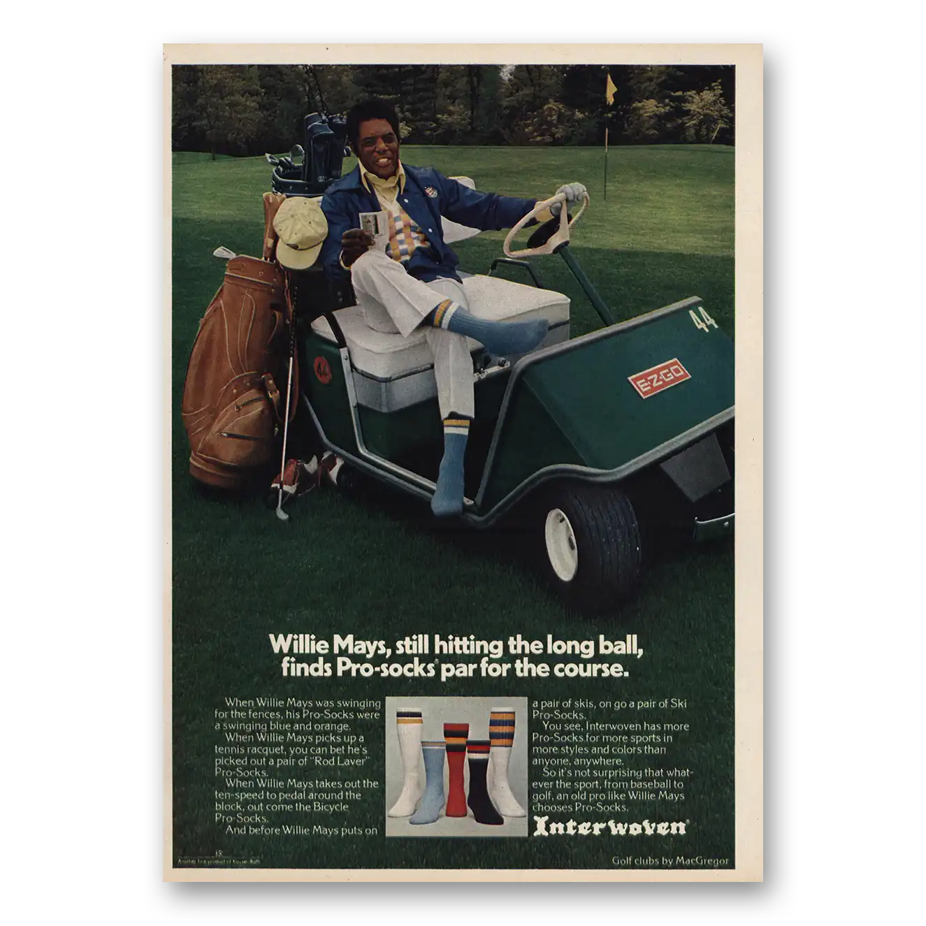 1974 Interwoven Socks Pro Socks Willie Mays Vintage Magazine Print Ad