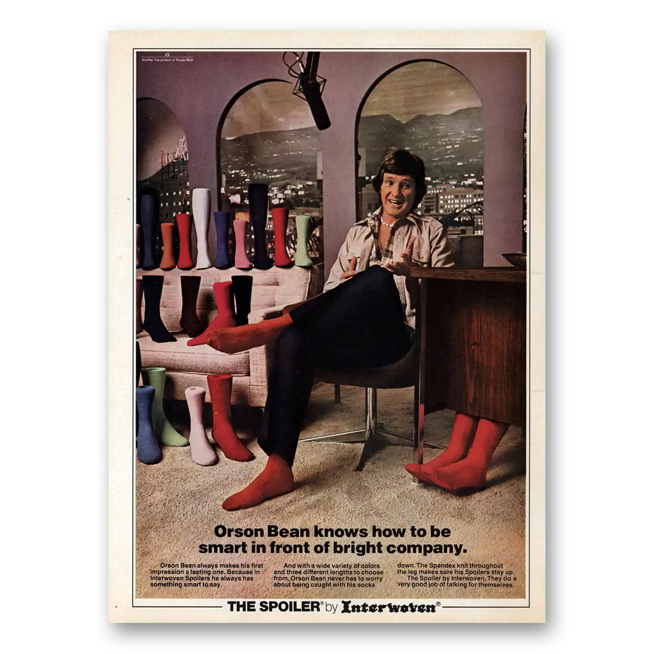 1974 Interwoven Socks Spoiler Interwoven Socks Orson Bean Vintage Magazine Print Ad