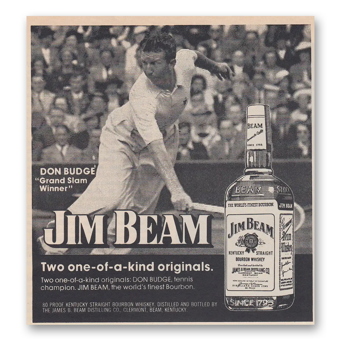 1974 Jim Beam Don Budge Grand Slam Winner Vintage Magazine Print Ad