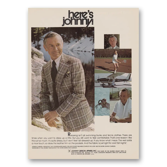 1974 Johnny Carson Apparel Relaxing Isnt All Swimming Trunks Vintage Magazine Print Ad