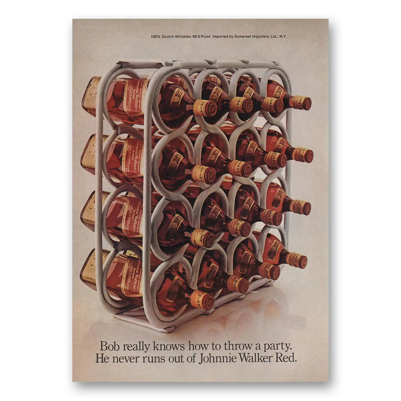 1974 Johnnie Walker Red Label Bob Really Knows How to Throw a Party Vintage Magazine Print Ad