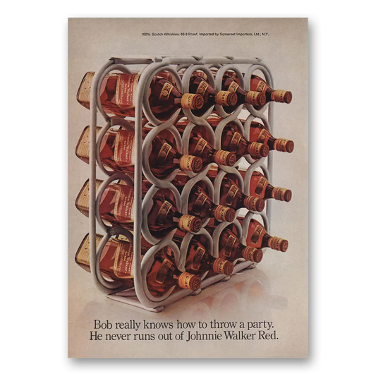 1974 Johnnie Walker Red Label Bob Really Knows How to Throw a Party Vintage Magazine Print Ad