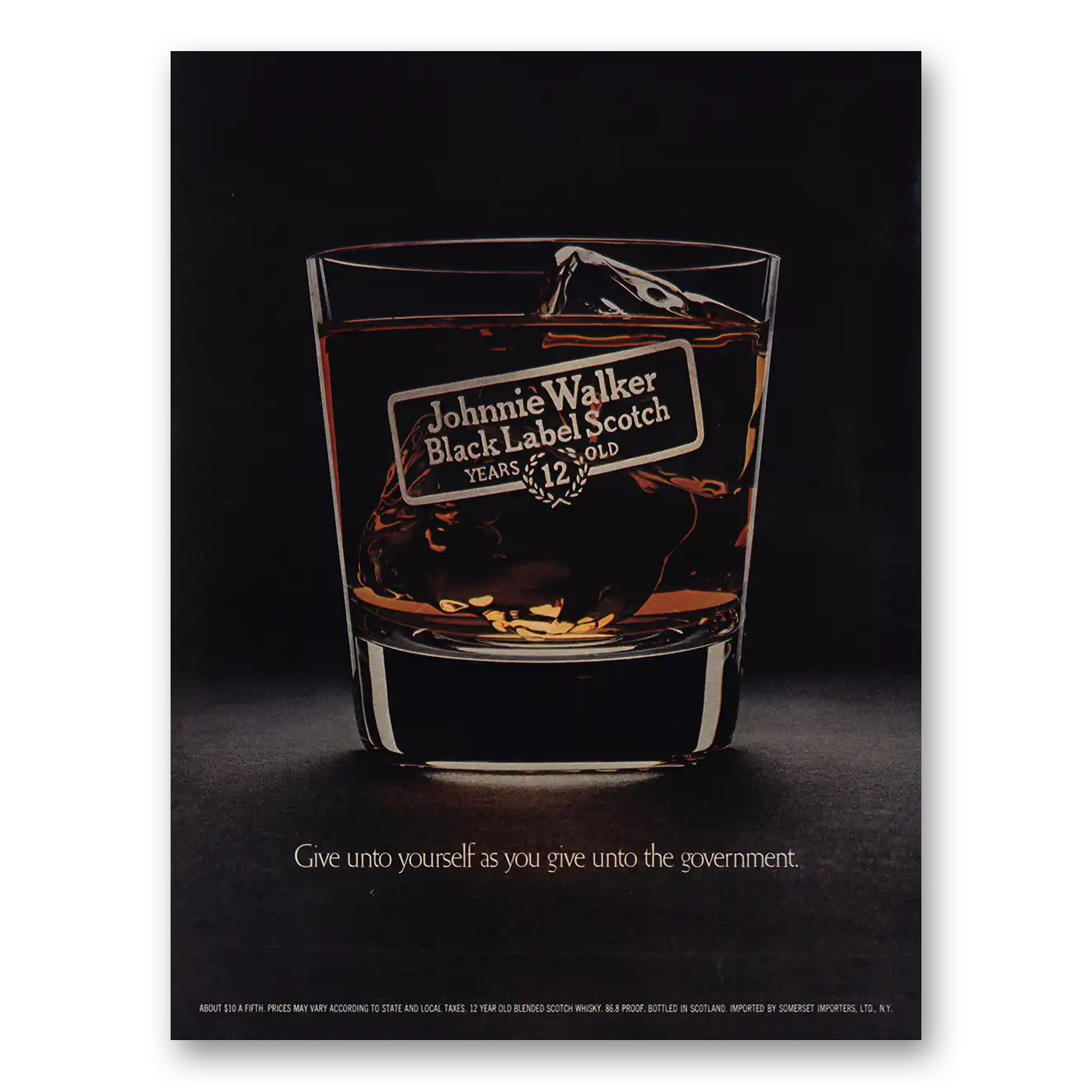 1974 Johnnie Walker Give Unto the Government Vintage Magazine Print Ad