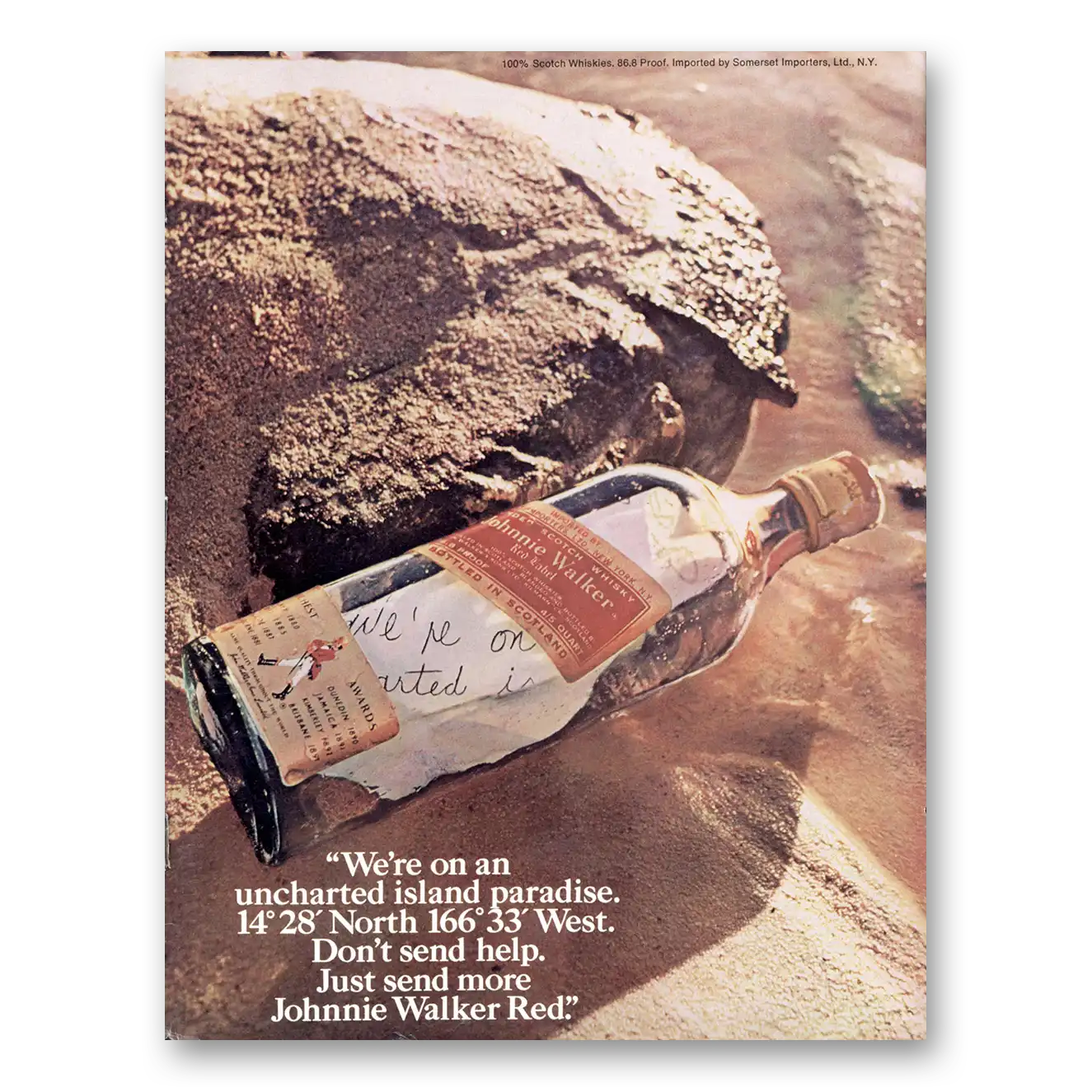 1974 Johnnie Walker Red Label Uncharted Island Paradise Vintage Magazine Print Ad