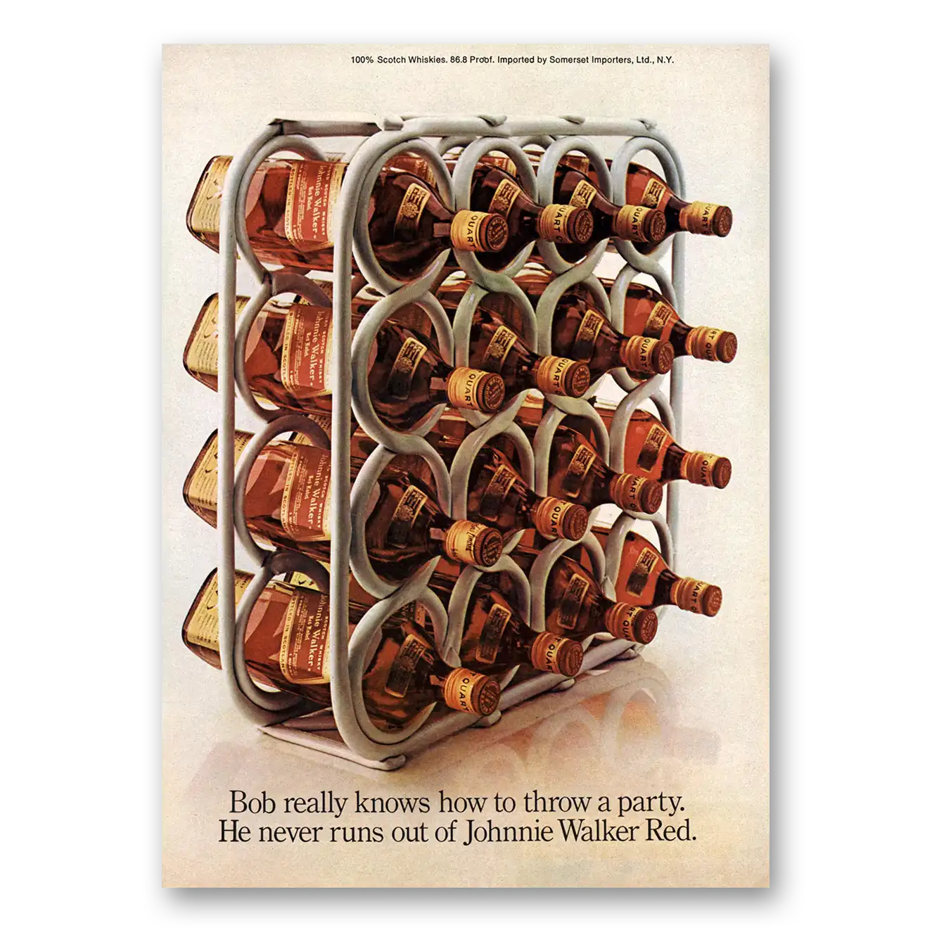 1974 Johnnie Walker Red Label Bob Really Knows How to Throw a Party Vintage Magazine Print Ad