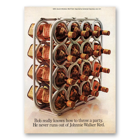 1974 Johnnie Walker Red Label Bob Really Knows How to Throw a Party Vintage Magazine Print Ad