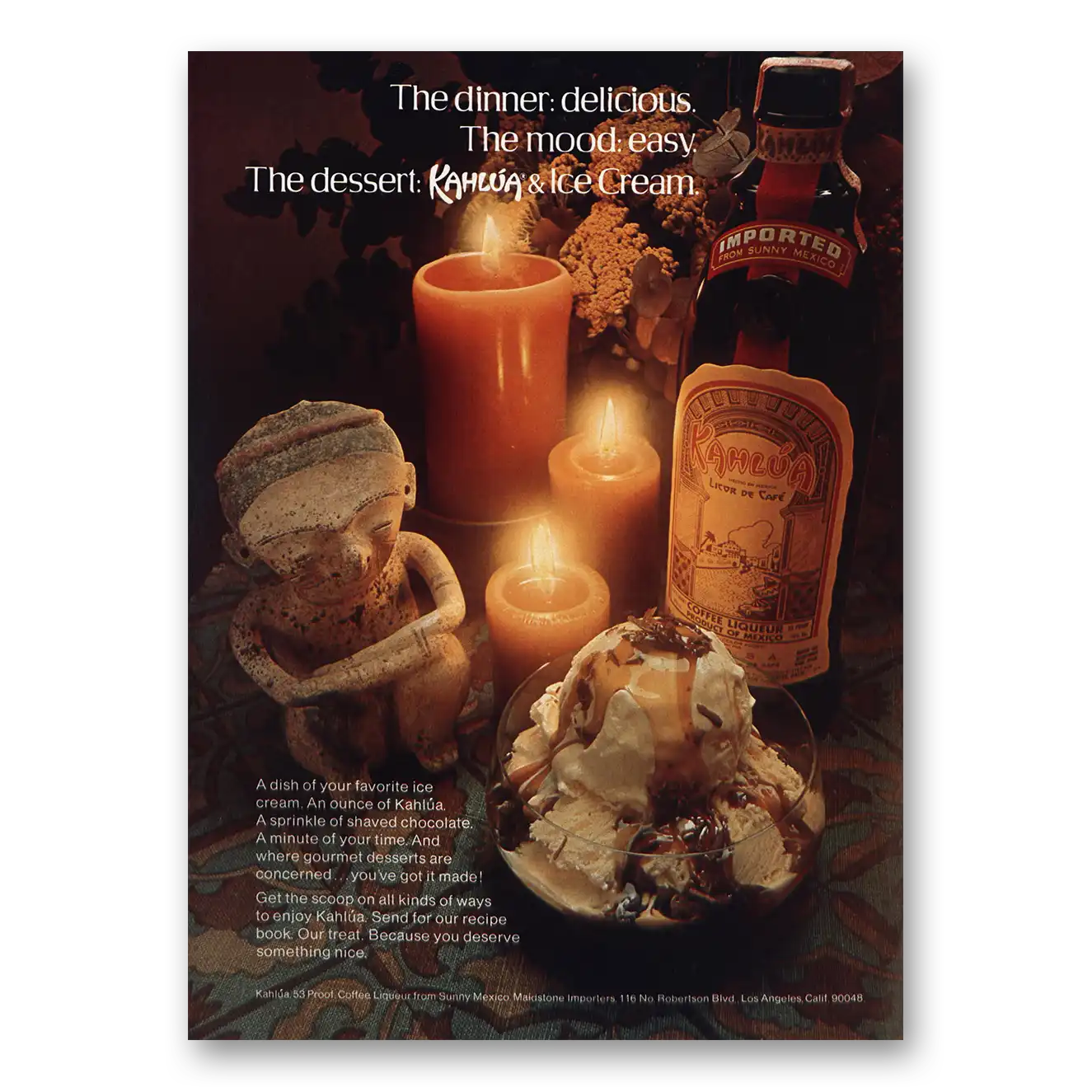 1974 Kahlua Kahlua & Ice Cream Vintage Magazine Print Ad