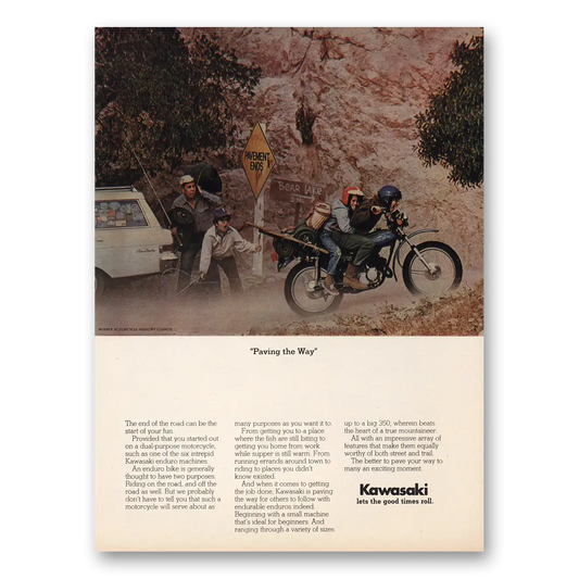 1974 Kawasaki Motorcycles Paving the Way Vintage Magazine Print Ad