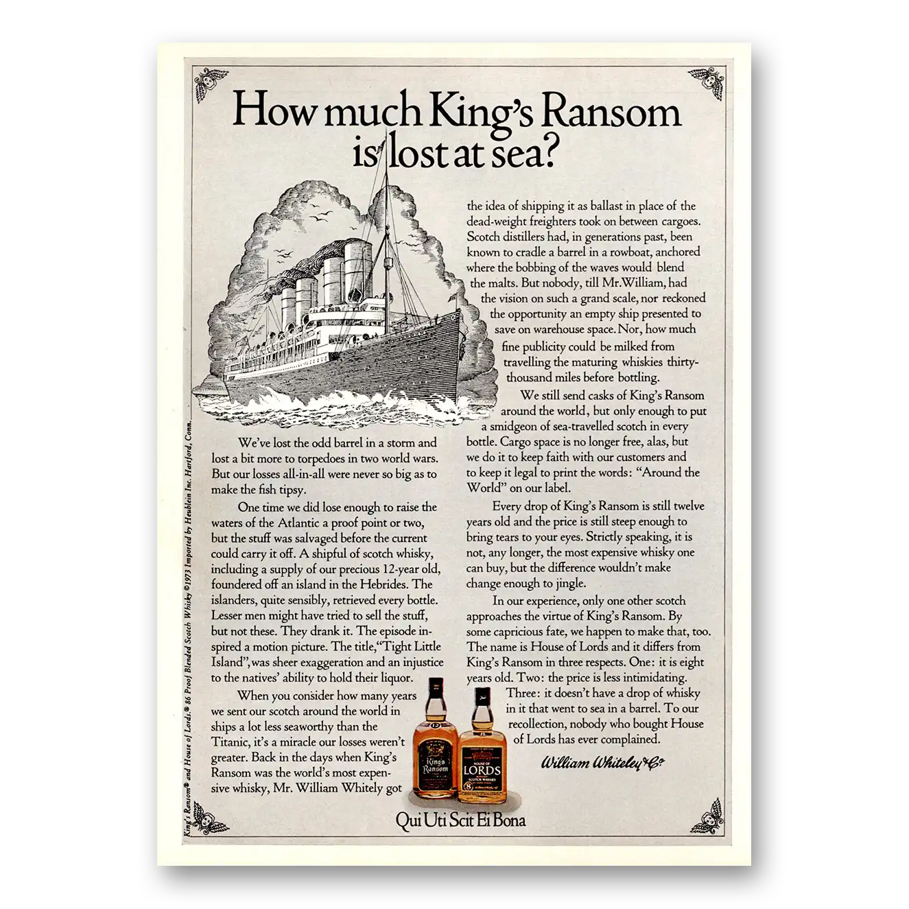 1974 Kings Ransom Whiskey Lost At Sea Vintage Magazine Print Ad