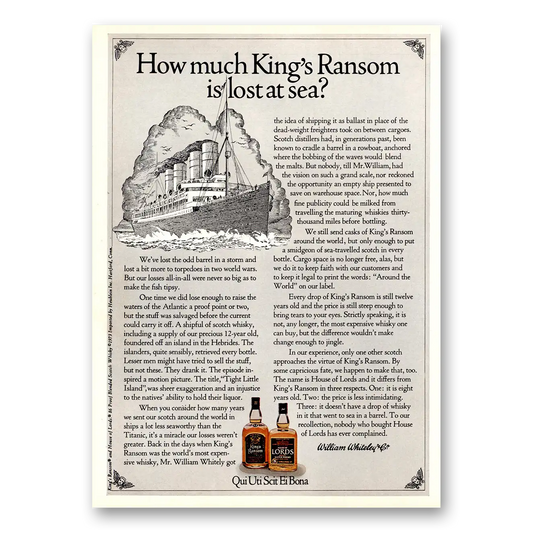 1974 Kings Ransom Whiskey Lost At Sea Vintage Magazine Print Ad