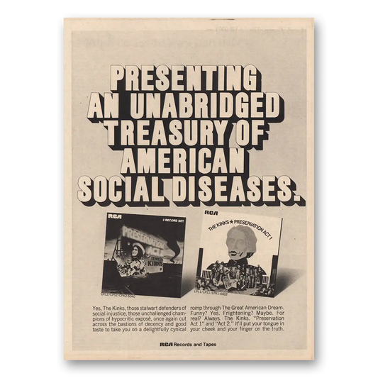 1974 The Kinks Promo Preservation Promo American Social Diseases Vintage Magazine Print Ad