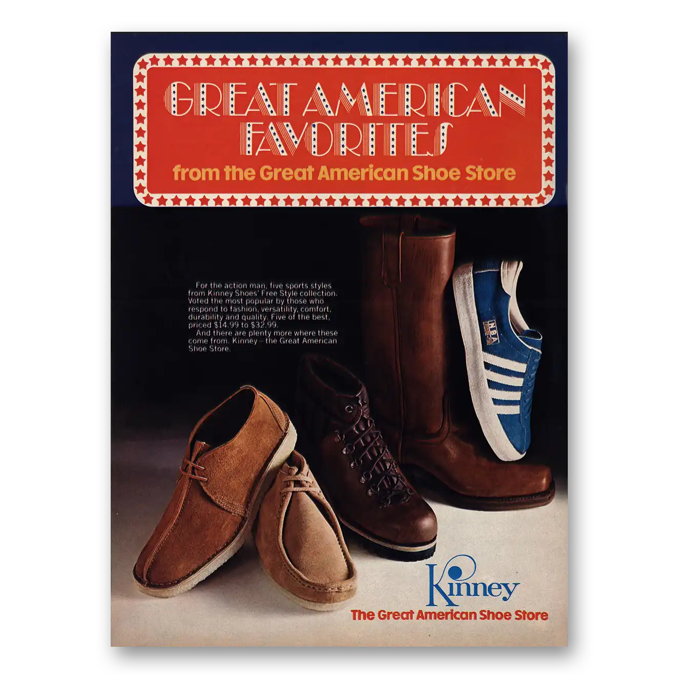 1974 Kinney Shoes Great American Favorites Vintage Magazine Print Ad