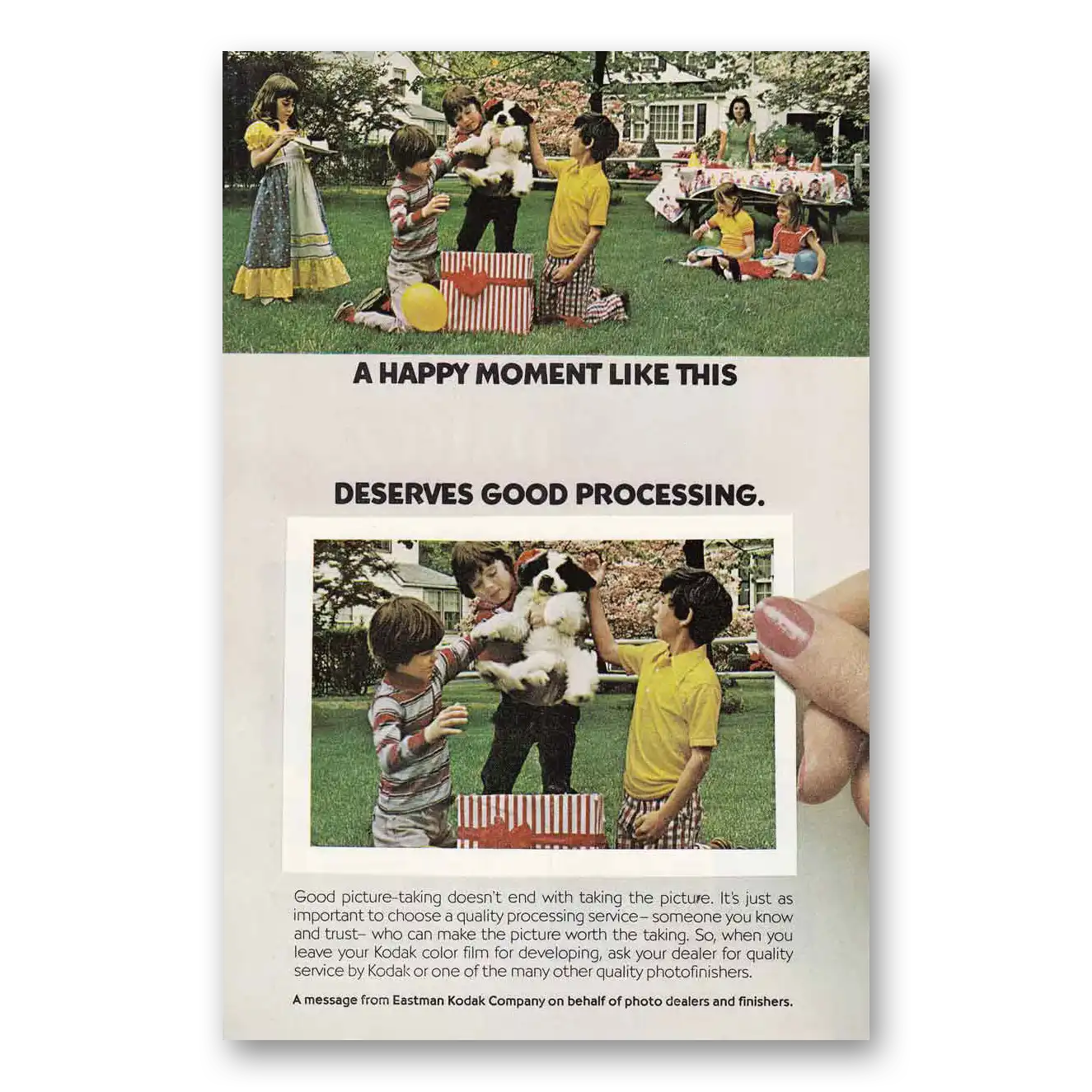 1974 Kodak Film Happy Moment Puppy Vintage Magazine Print Ad