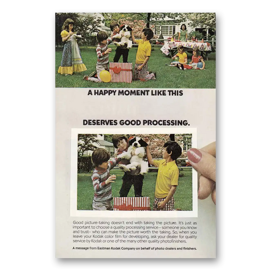 1974 Kodak Film Happy Moment Puppy Vintage Magazine Print Ad