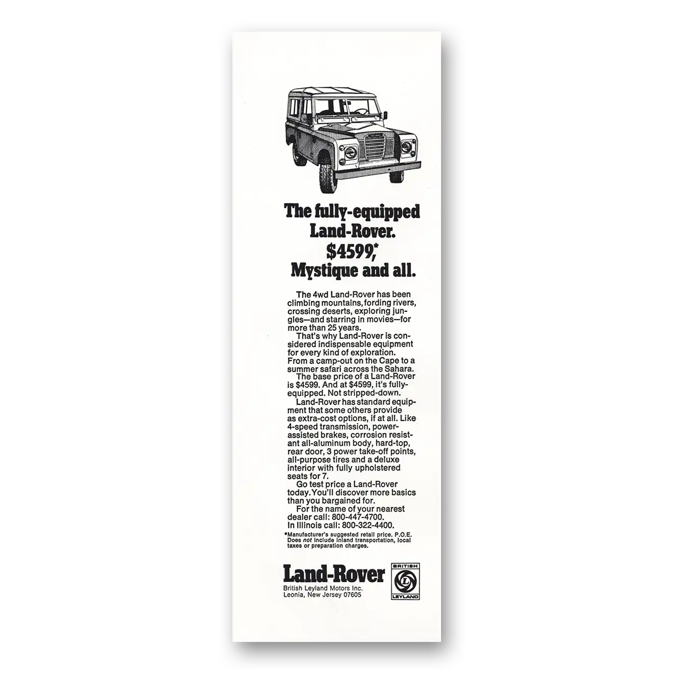 1974 Land Rover Mystique and All Vintage Magazine Print Ad