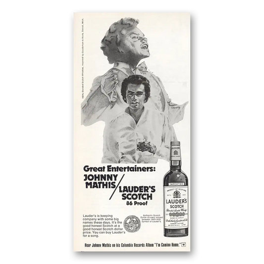 1974 Lauders Scotch Johnny Mathis Vintage Magazine Print Ad