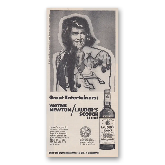 1974 Lauders Scotch Great Entertainers Wayne Newton Vintage Magazine Print Ad