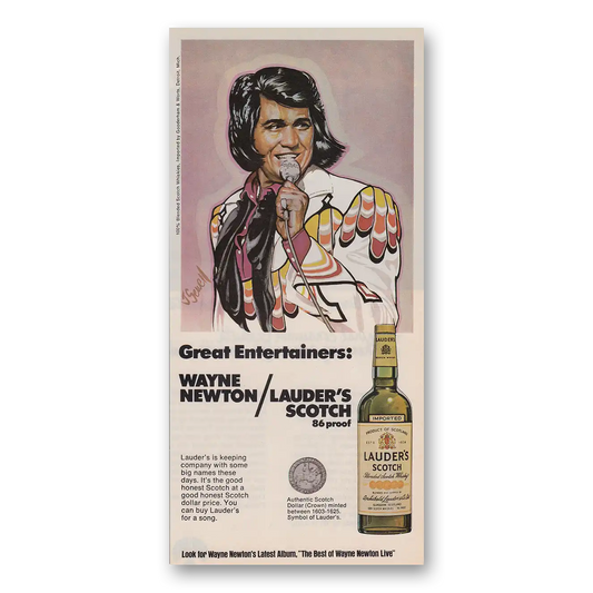 1974 Lauders Scotch Wayne Newton Vintage Magazine Print Ad