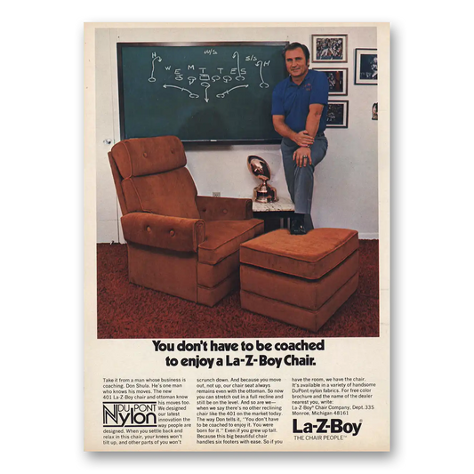 1974 La Z Boy You Don't Have To Be Coached Vintage Magazine Print Ad