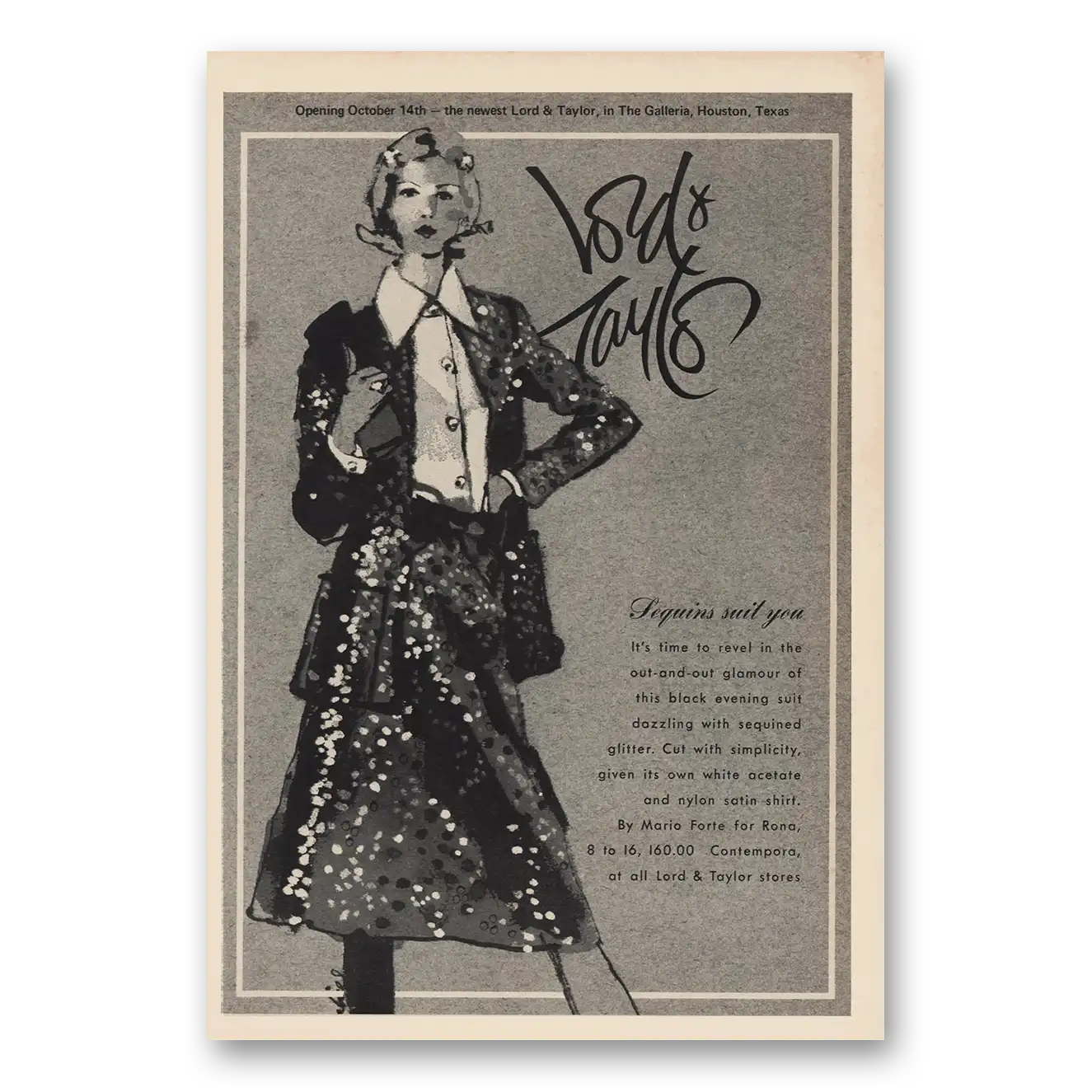 1974 Lord & Taylor Sequins Suit You Vintage Magazine Print Ad