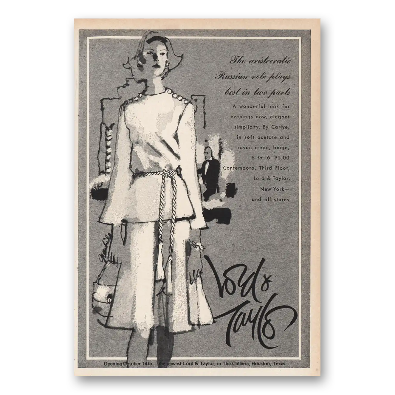 1974 Lord & Taylor Aristocratic Russian Role Vintage Magazine Print Ad