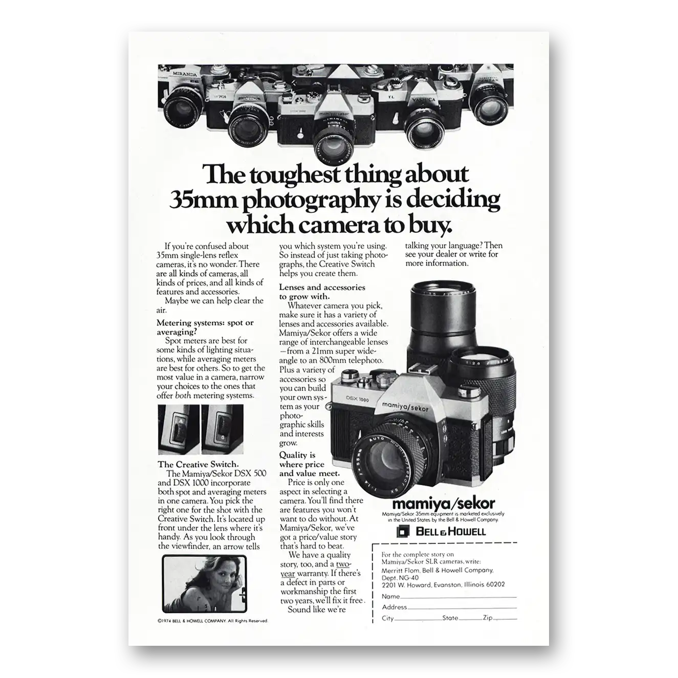 1974 Bell & Howell Camera Toughest Thing 35mm Photography Vintage Magazine Print Ad