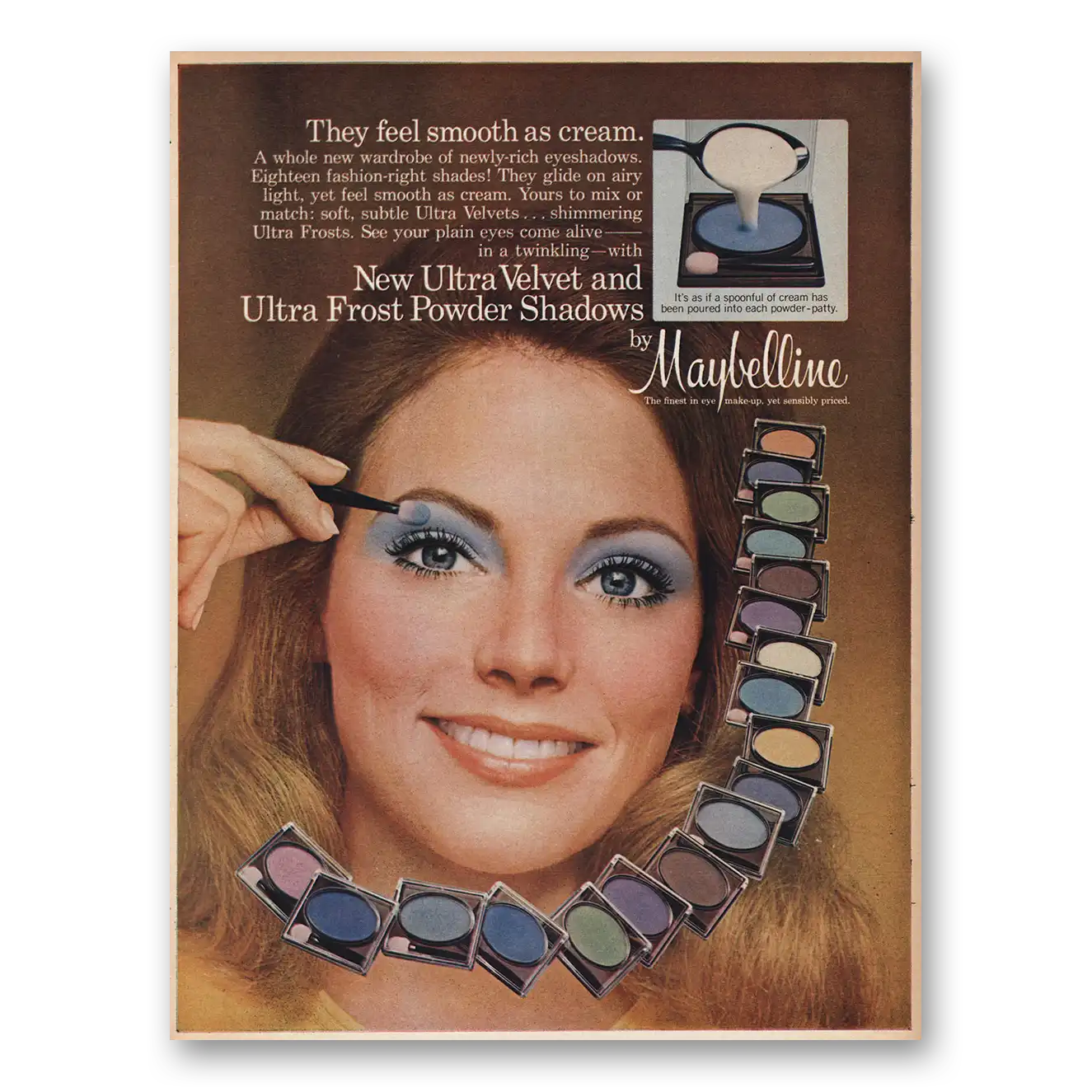 1974 Maybelline Ultra Shadow Ultra Velvet Frost Powder Shadows Vintage Magazine Print Ad