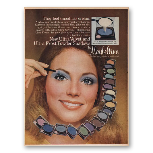 1974 Maybelline Ultra Shadow Ultra Velvet Frost Powder Shadows Vintage Magazine Print Ad