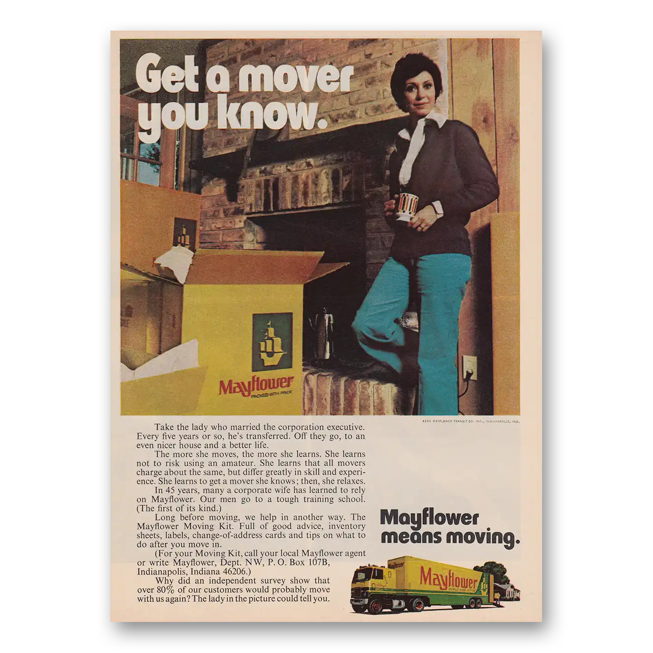 1974 Mayflower Moving Trucks Get a Mover You Know Vintage Magazine Print Ad