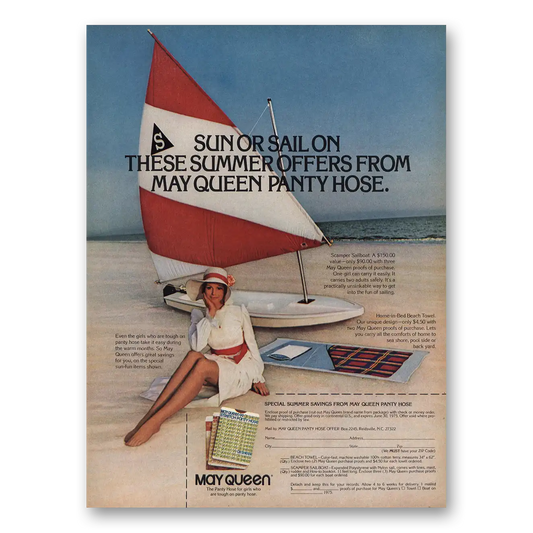 1974 May Queen Panty Hose Sun or Sail Vintage Magazine Print Ad