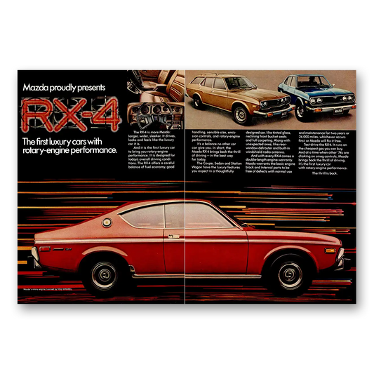 1974 Mazda RX4 Rotary Engine Performance Vintage Magazine Print Ad