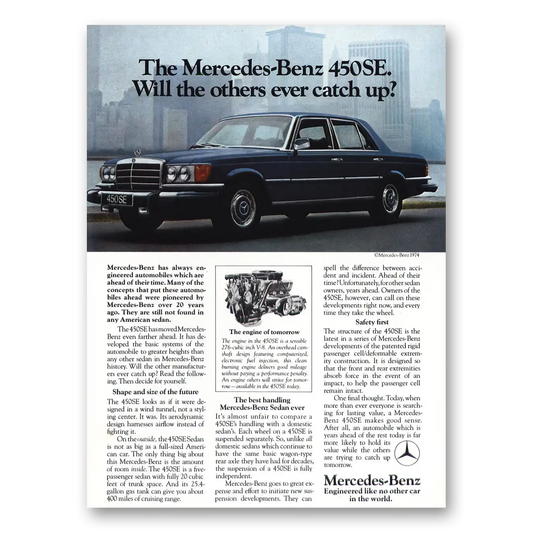 1974 Mercedes Benz 450SE Will the Others Ever Catch Up Vintage Magazine Print Ad