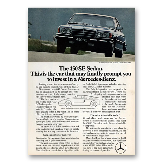 1974 Mercedes Benz 450SE Finally Prompt You to Invest Vintage Magazine Print Ad