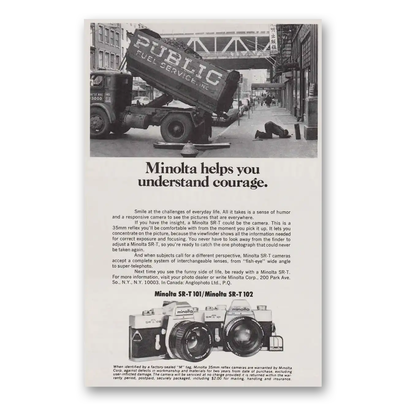 1974 Minolta SRT Camera Understand Courage Vintage Magazine Print Ad