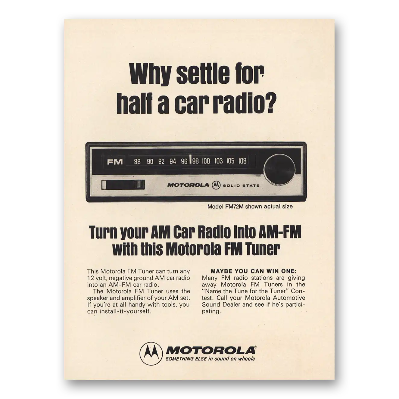 1974 Motorola Car Radio Why Settle Half Car Radio Vintage Magazine Print Ad