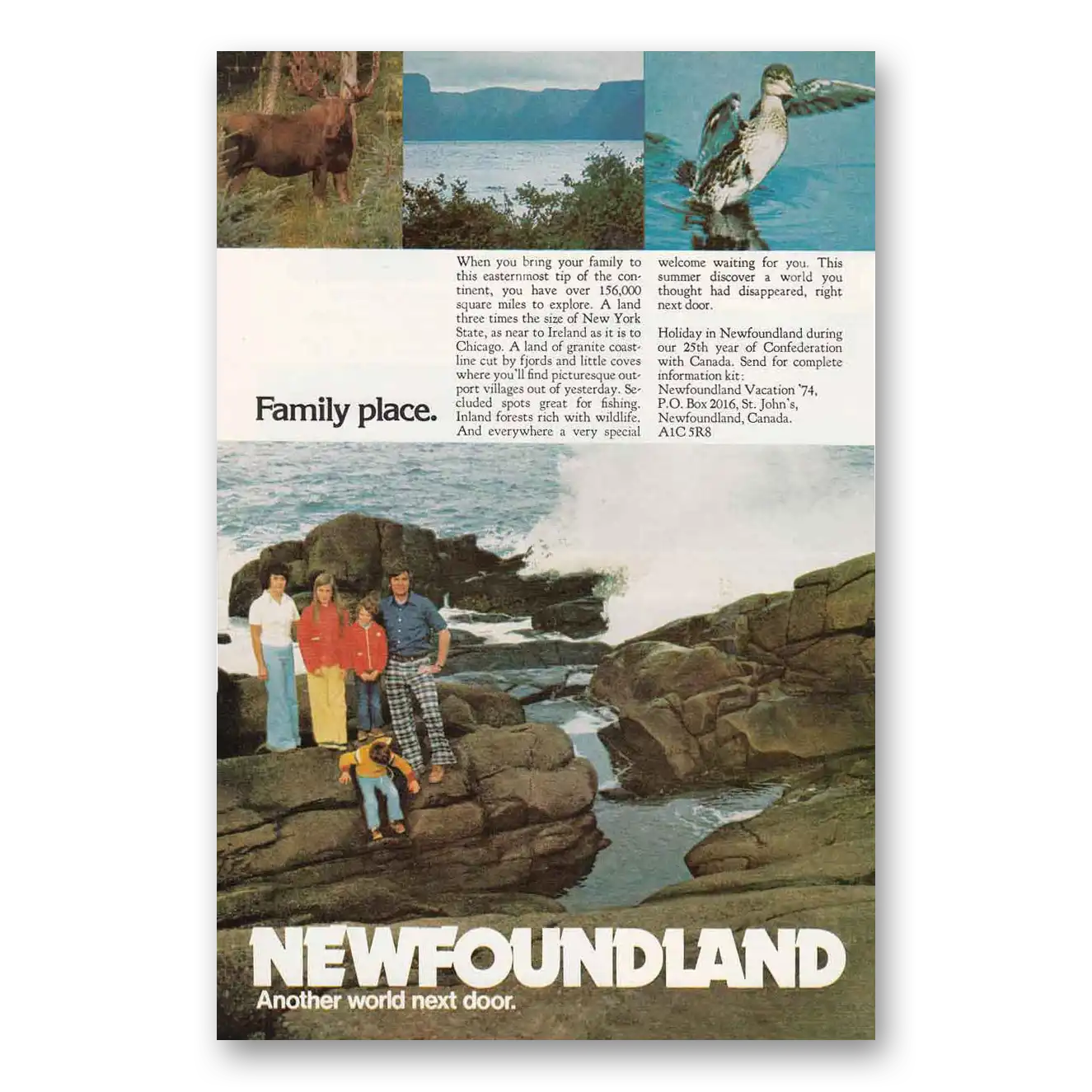 1974 Newfoundland Canada Family Place Vintage Magazine Print Ad