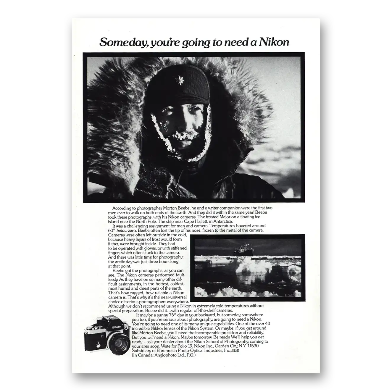 1974 Nikon Camera Morton Beebe Vintage Magazine Print Ad