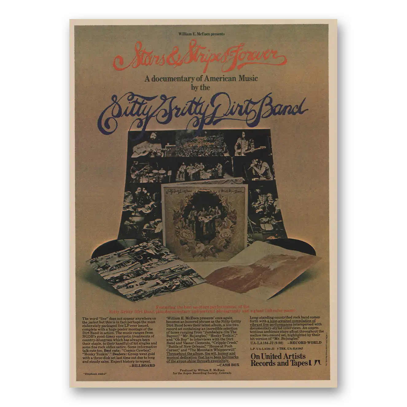 1974 Nitty Gritty Dirt Band Promo Stars Stripes Forever Vintage Magazine Print Ad