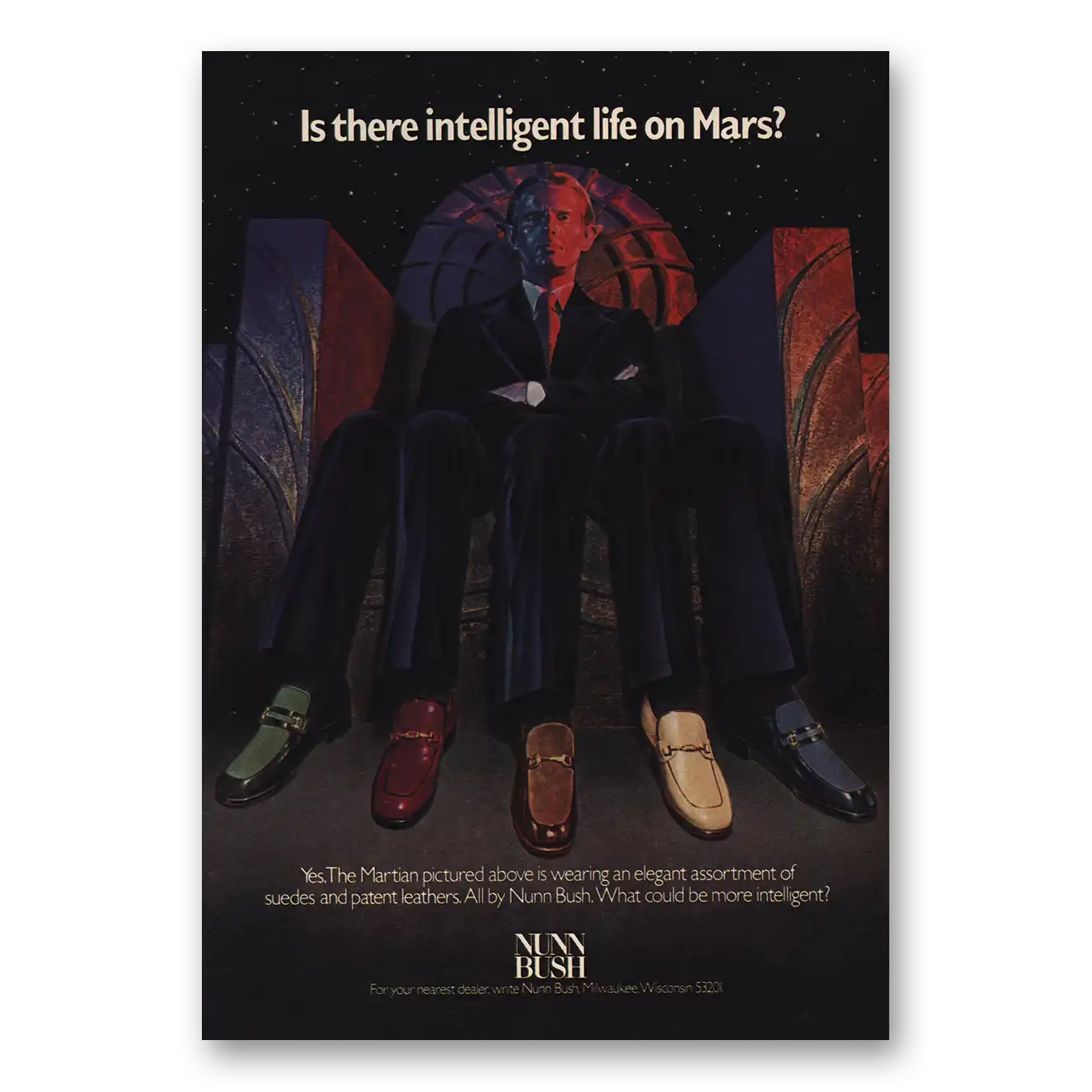 1974 Nunn Bush Shoes Intelligent Life On Mars Vintage Magazine Print Ad