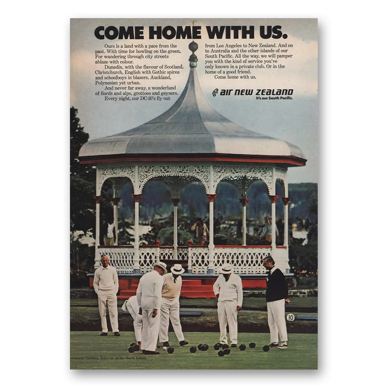 1974 Air New Zealand Come Home With Us Gazebo Vintage Magazine Print Ad