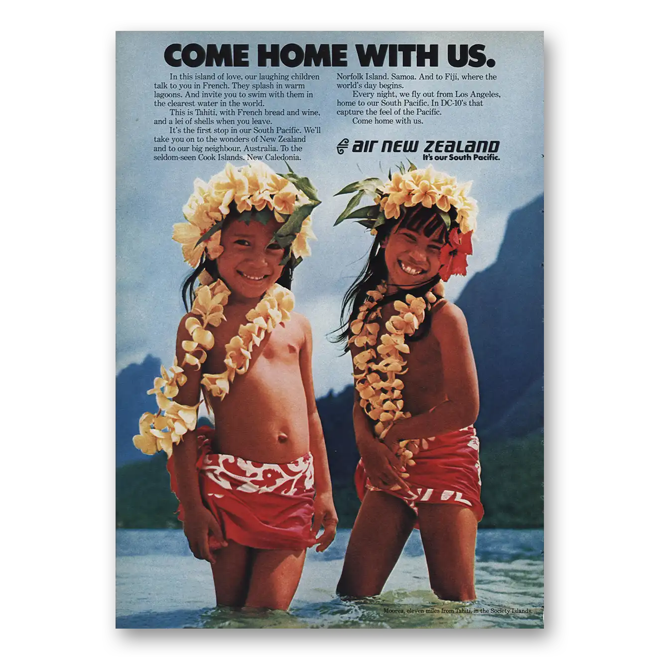 1974 Air New Zealand Come Home With Us Vintage Magazine Print Ad