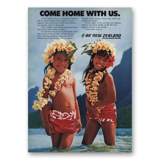 1974 Air New Zealand Come Home With Us Vintage Magazine Print Ad