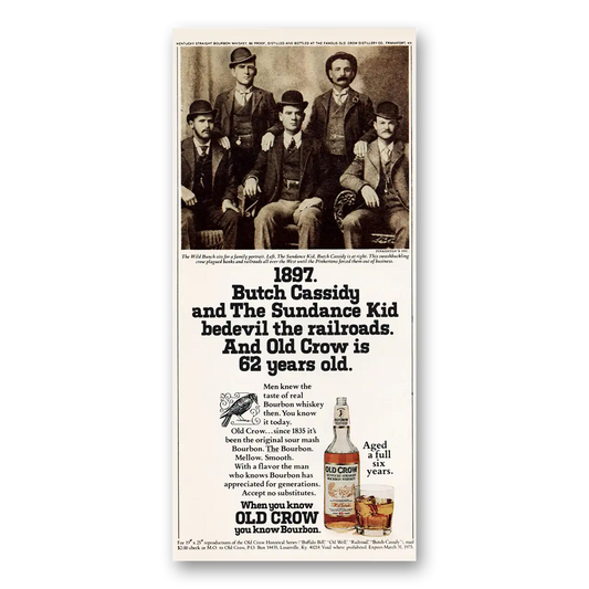 1974 Old Crow Whiskey Butch Cassidy and the Sundance Kid Vintage Magazine Print Ad