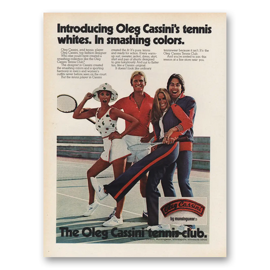 1974 Oleg Cassini Tennis Whites In Smashing Colors Vintage Magazine Print Ad