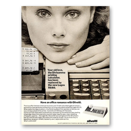 1974 Olivetti Logos Calculator Have an Office Romance Vintage Magazine Print Ad