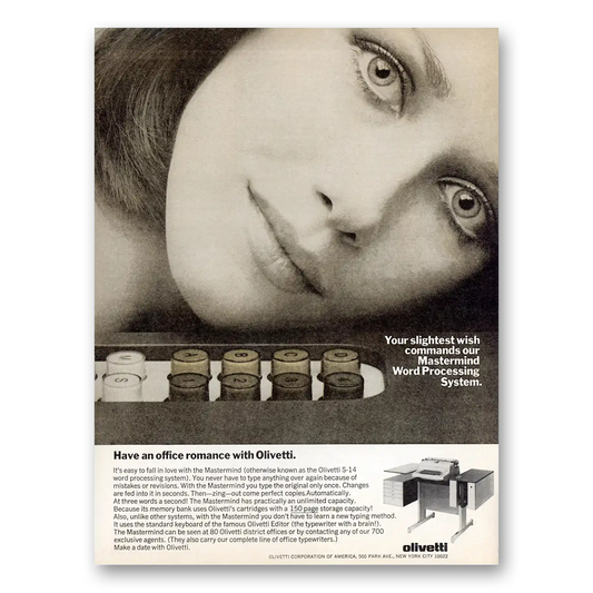 1974 Olivetti Mastermind Word Processing Slightest Wish Vintage Magazine Print Ad