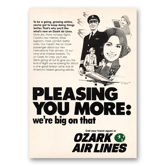 1974 Ozark Airlines Pleasing You More Vintage Magazine Print Ad