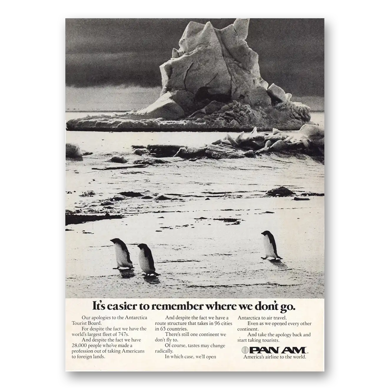 1974 Pan Am Easier To Remember Where We Don't Go Vintage Magazine Print Ad